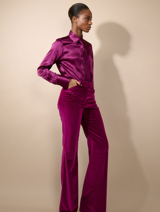 Pantalon flare en velours cyclamen
