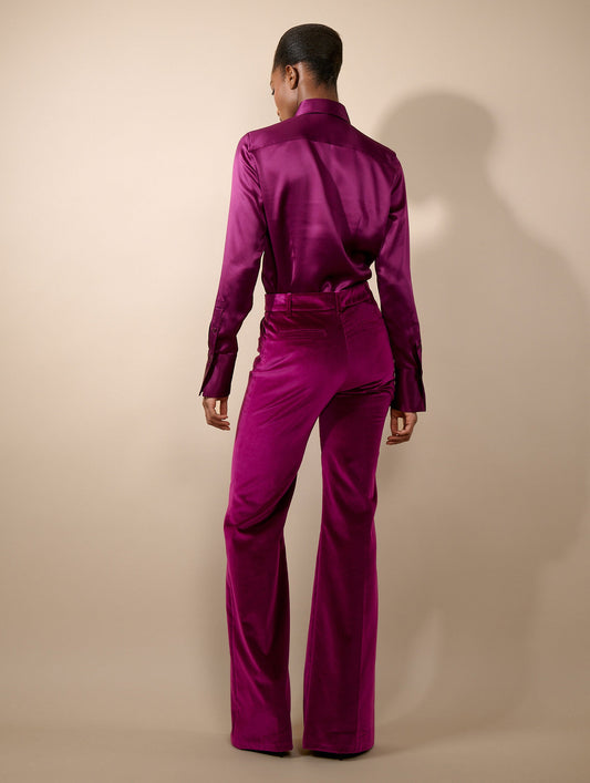 Pantalon flare en velours cyclamen