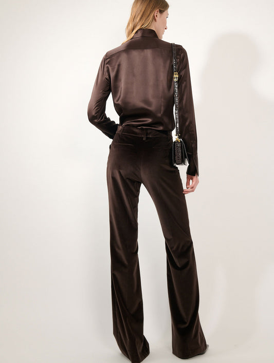 Pantalon flare en velours moka