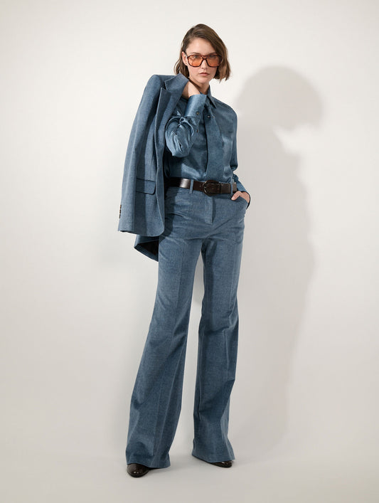 Pantalon flare en velours bleu stoné