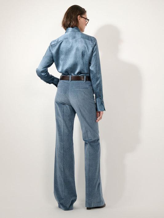 Pantalon flare en velours bleu stoné