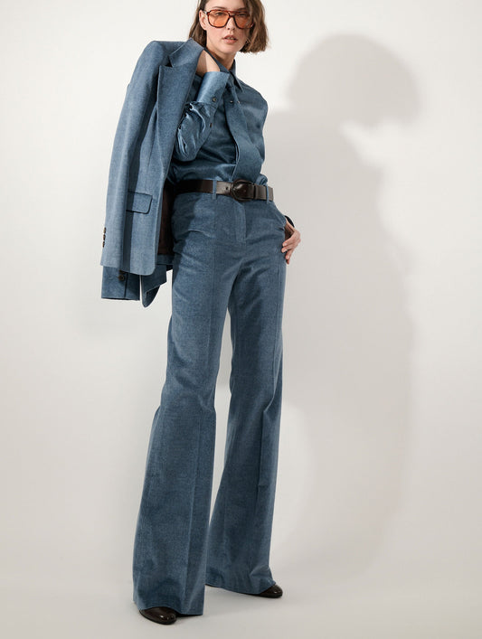 Pantalon flare en velours bleu stoné