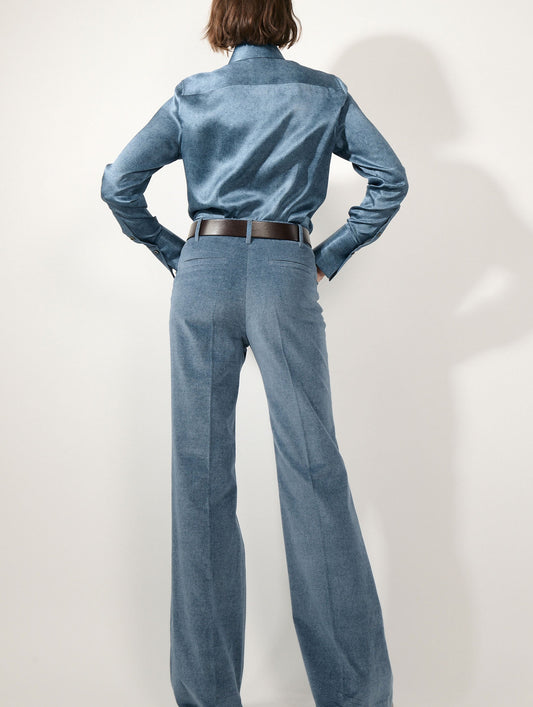 Pantalon flare en velours bleu stoné