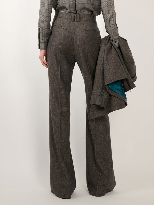 Pantalon flare en flanelle Prince de Galles marron glacé