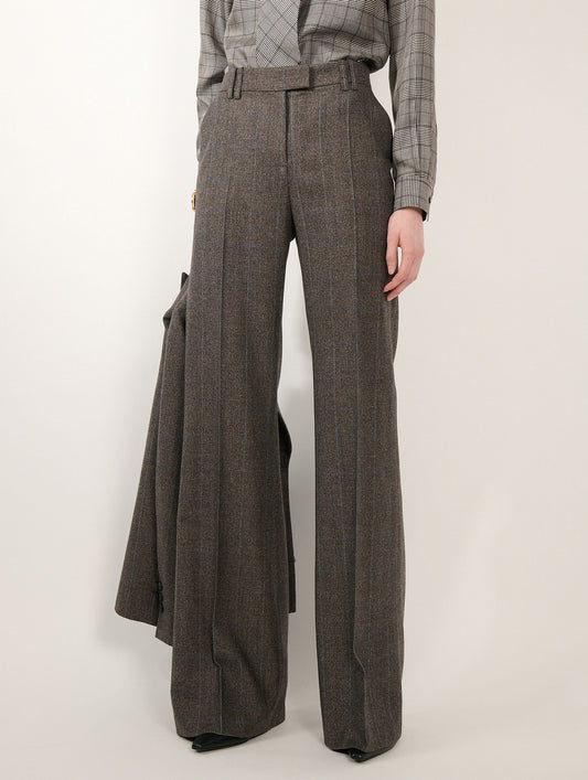 Pantalon flare en flanelle Prince de Galles marron glacé