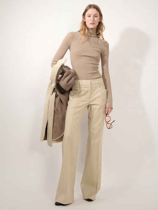Pantalon flare en gabardine stretch beige