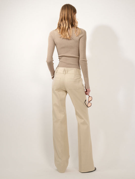 Pantalon flare en gabardine stretch beige