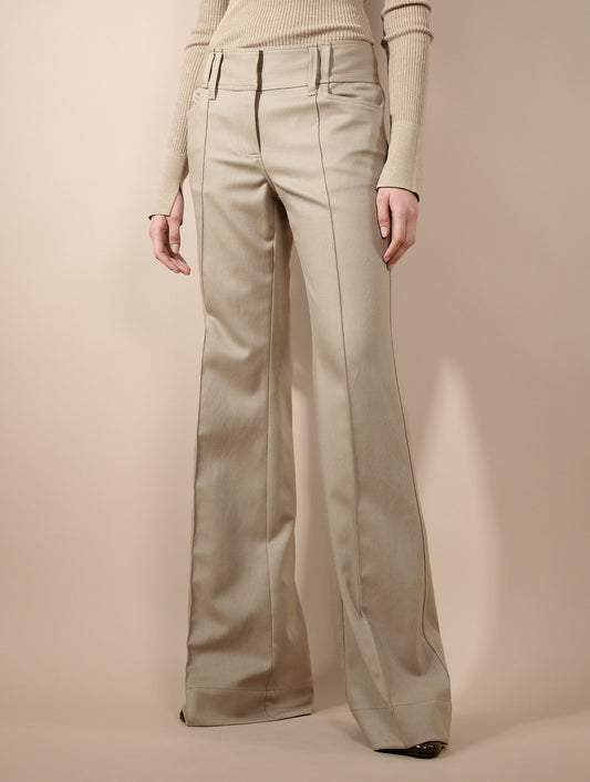 Pantalon flare en gabardine stretch taupe