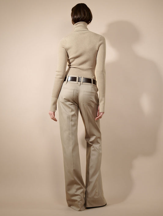 Pantalon flare en gabardine stretch taupe