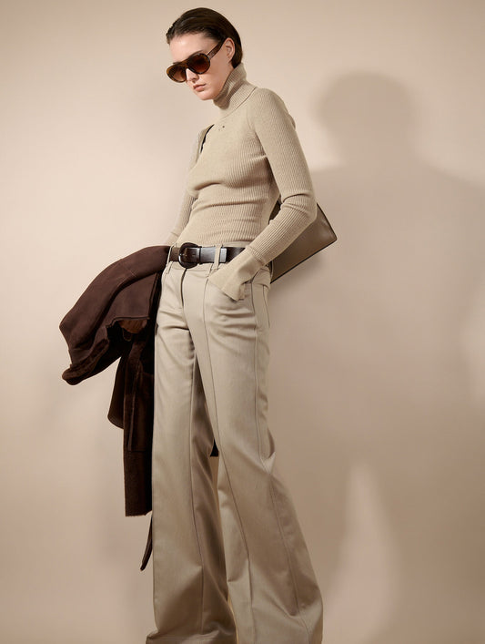 Pantalon flare en gabardine stretch taupe