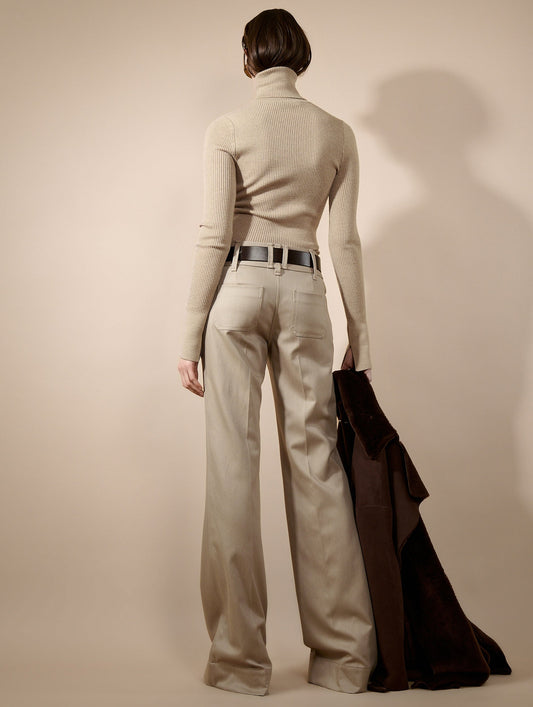Pantalon flare en gabardine stretch taupe