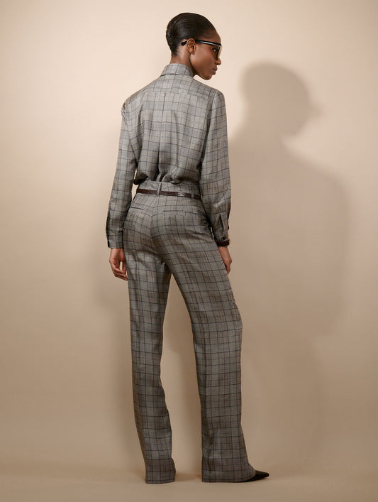 Pantalon en twill de soie Prince de Galles noir