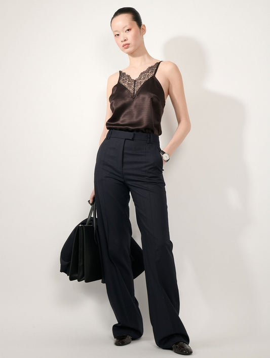 Pantalon jambes larges en jacquard chevron navy