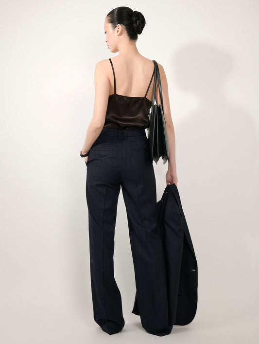 Pantalon jambes larges en jacquard chevron navy