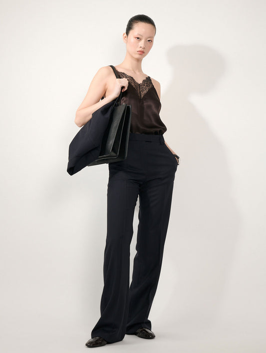 Pantalon jambes larges en jacquard chevron navy