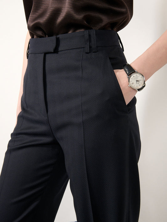 Pantalon jambes larges en jacquard chevron navy