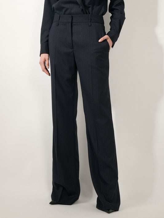 Dark navy wool cloth wide-leg trousers