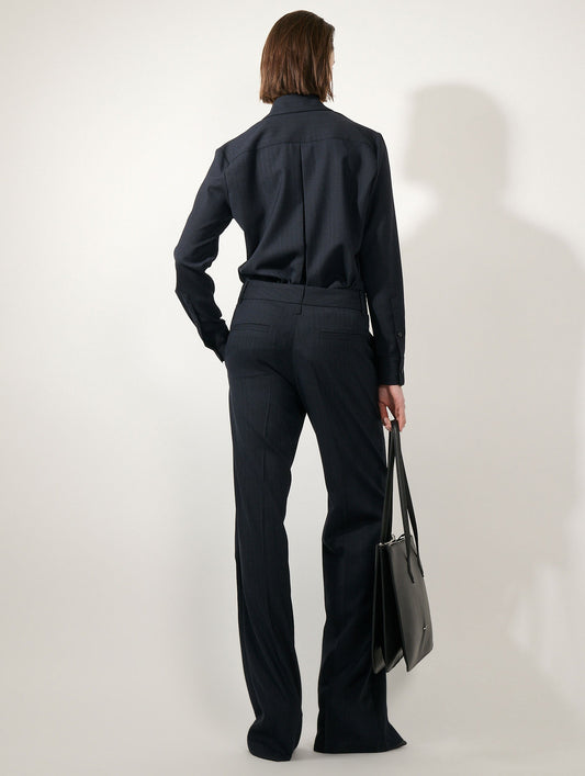 Dark navy wool cloth wide-leg trousers