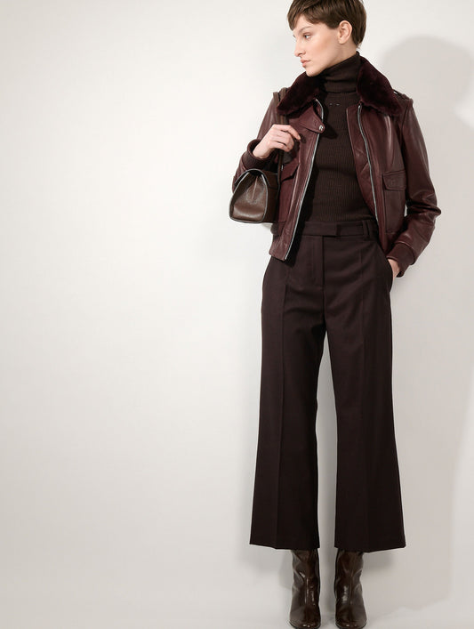 Burgundy 7/8-length flannel trousers