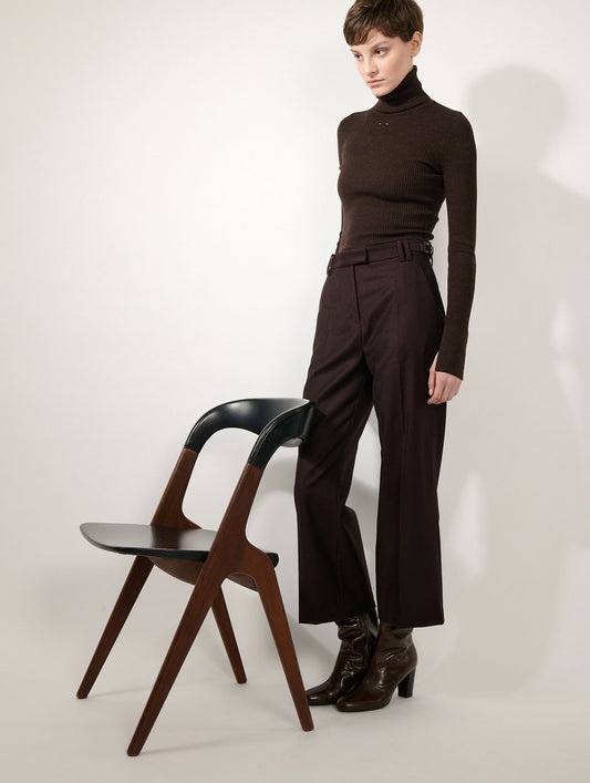Burgundy 7/8-length flannel trousers
