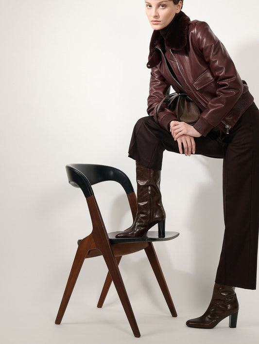 Burgundy 7/8-length flannel trousers