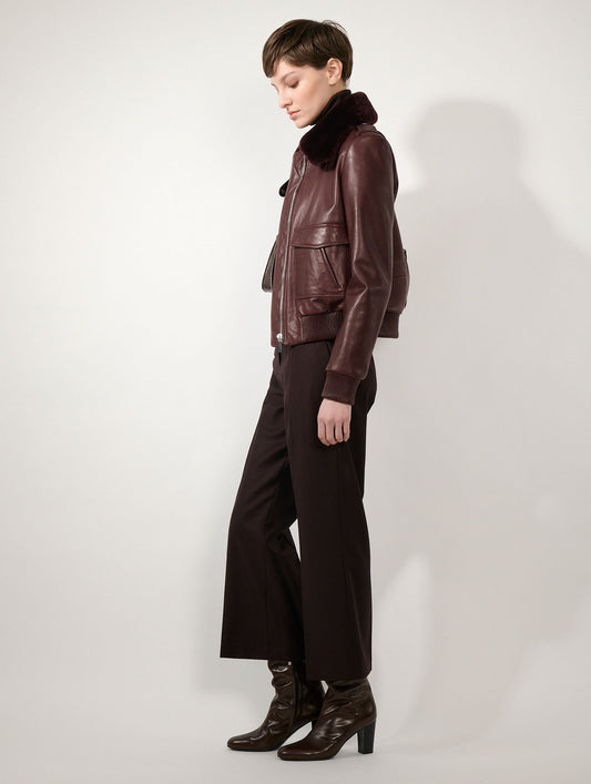 Burgundy 7/8-length flannel trousers
