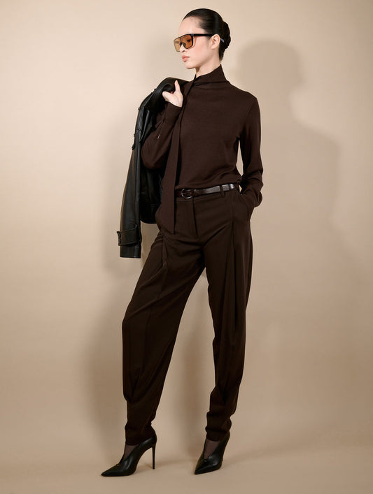 Pantalon à plis en crepe fluide moka