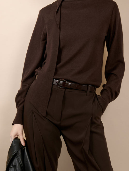Pantalon à plis en crepe fluide moka