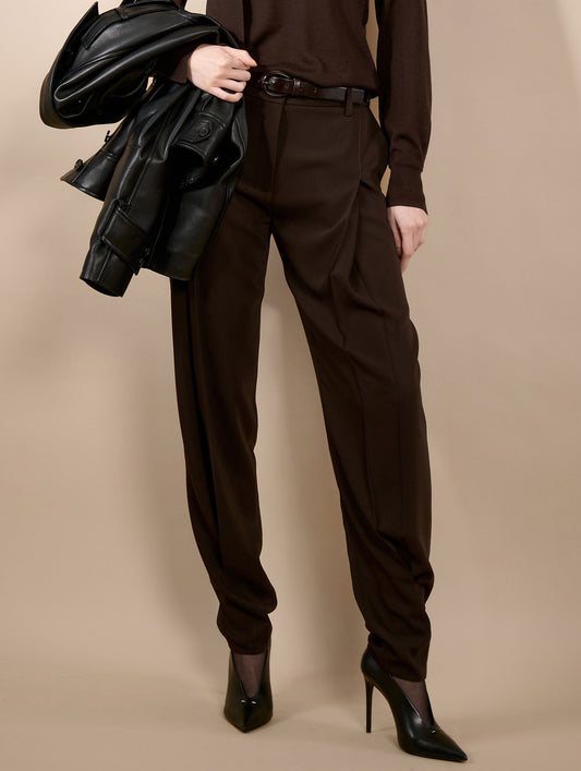 Pantalon à plis en crepe fluide moka
