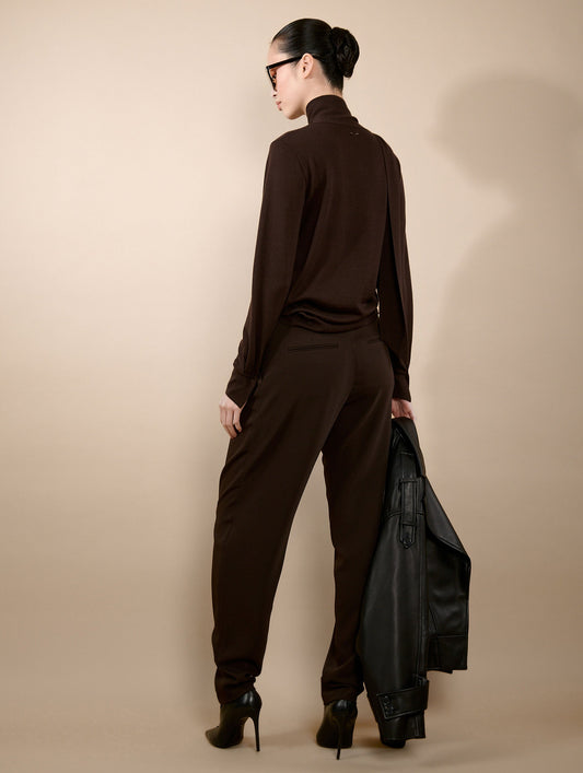 Pantalon à plis en crepe fluide moka