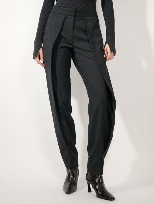 Anthracite grey herringbone pleated trousers