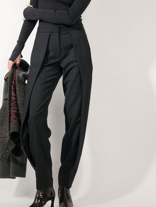 Anthracite grey herringbone pleated trousers