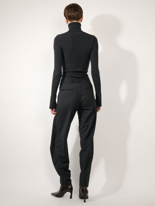 Anthracite grey herringbone pleated trousers