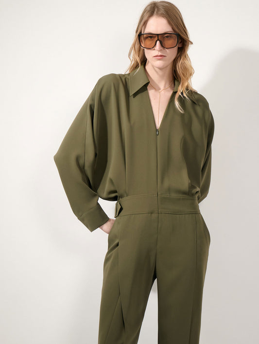 Combinaison pantalon en crepe fluide vert mousse