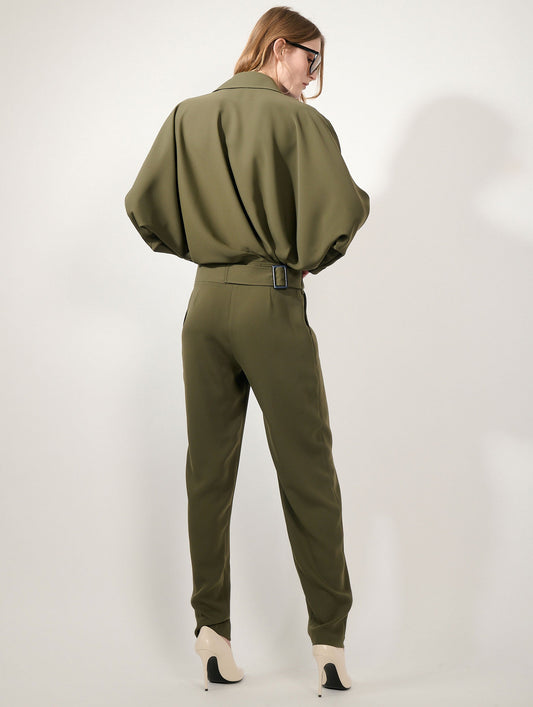 Combinaison pantalon en crepe fluide vert mousse