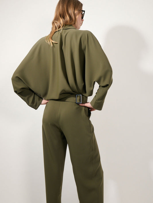 Combinaison pantalon en crepe fluide vert mousse