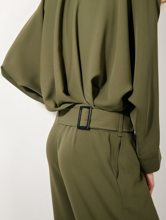 Combinaison pantalon en crepe fluide vert mousse