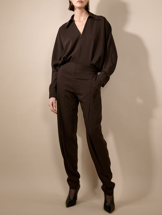 Combinaison pantalon en crêpe fluide moka