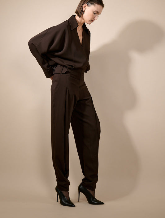 Combinaison pantalon en crêpe fluide moka