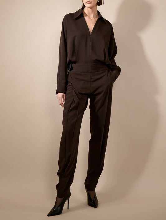 Combinaison pantalon en crêpe fluide moka