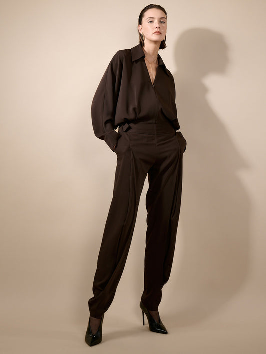 Combinaison pantalon en crêpe fluide moka