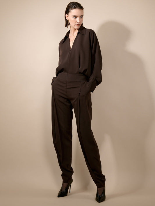 Combinaison pantalon en crêpe fluide moka