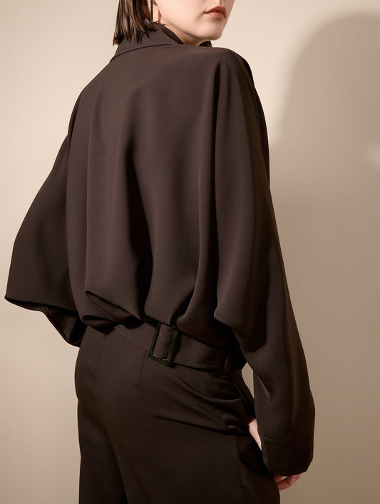 Combinaison pantalon en crêpe fluide moka