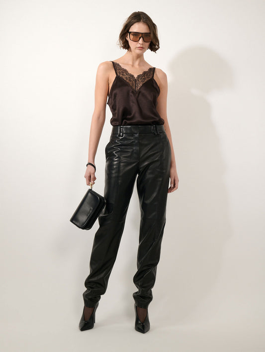 Pantalon Grace en cuir noir