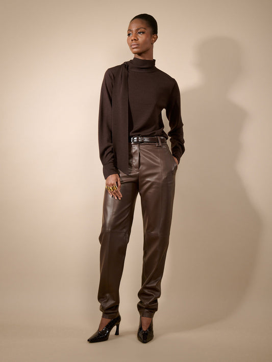 Pantalon Grace en cuir café