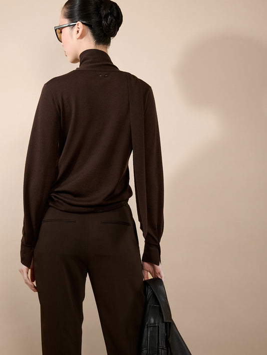 Pull col écharpe en merinos soie extrafine moka