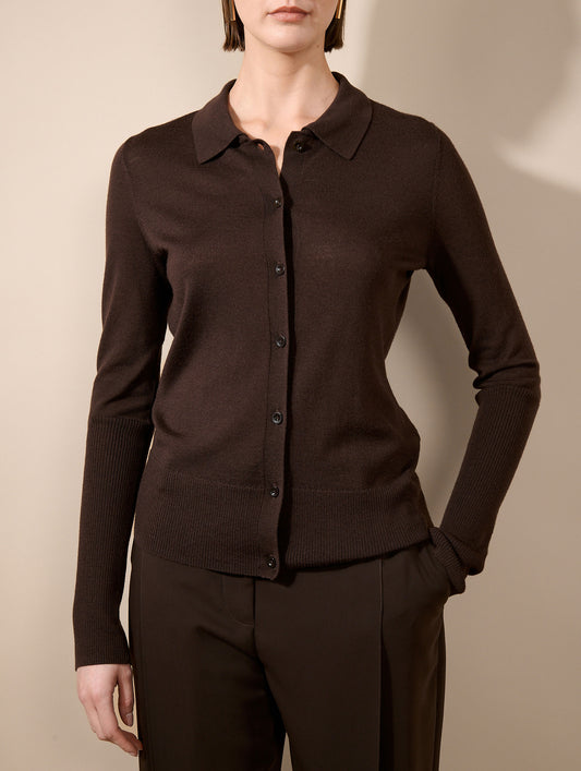 Cardigan en merinos soie extrafine moka