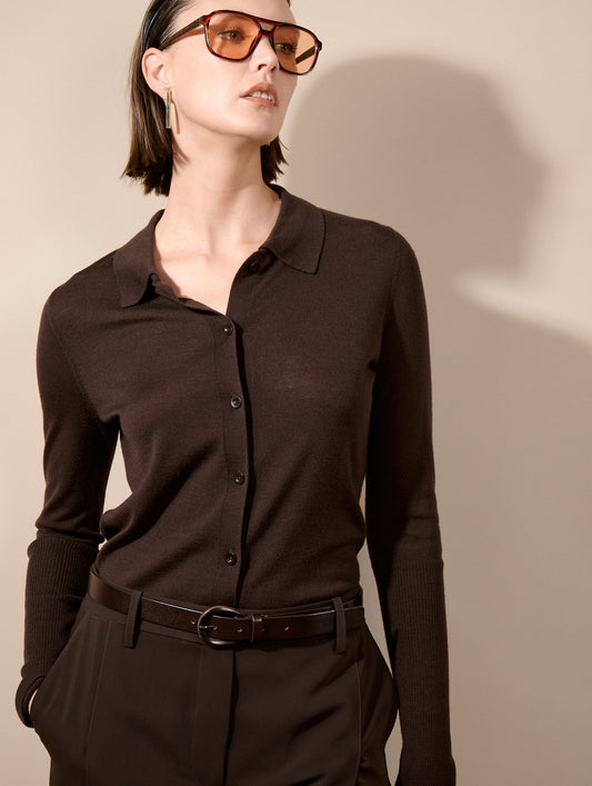 Cardigan en merinos soie extrafine moka
