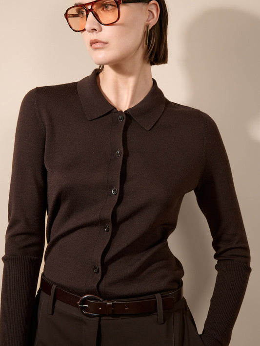 Cardigan en merinos soie extrafine moka