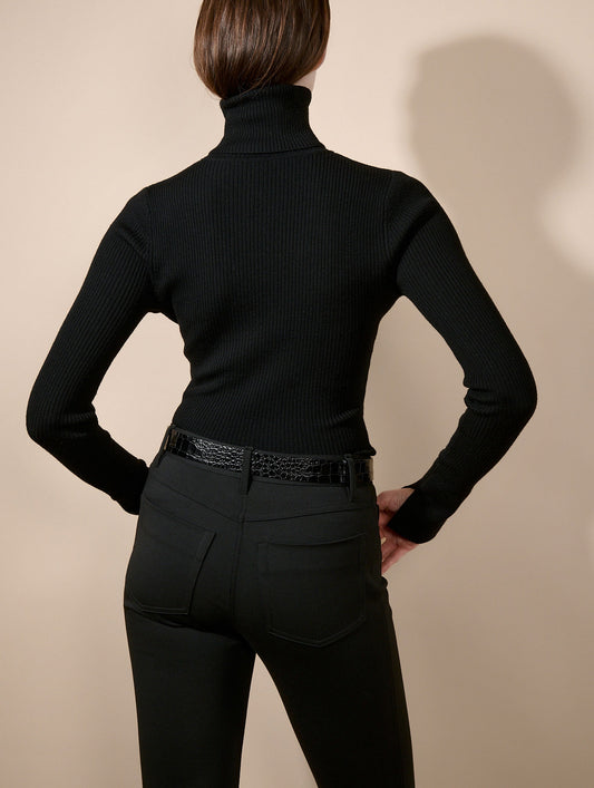 Pull à col roulé en maille mérinos noir